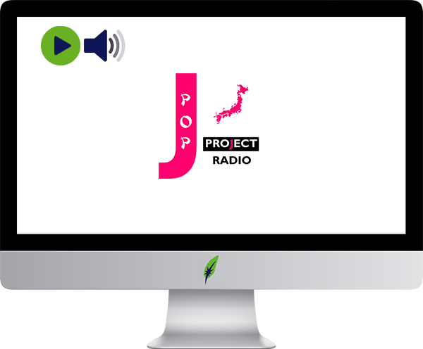 Afbeelding computerscherm met logo radiozender J Pop Project Radio - Japan - in kleur op transparante achtergrond - 600 * 496 pixels